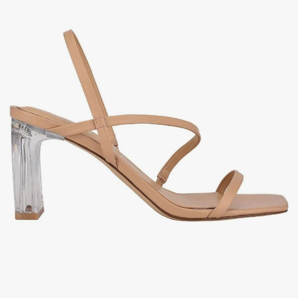 Calvin Klein Nude/Tan Strappy Slingback Heels with Clear Block Heel